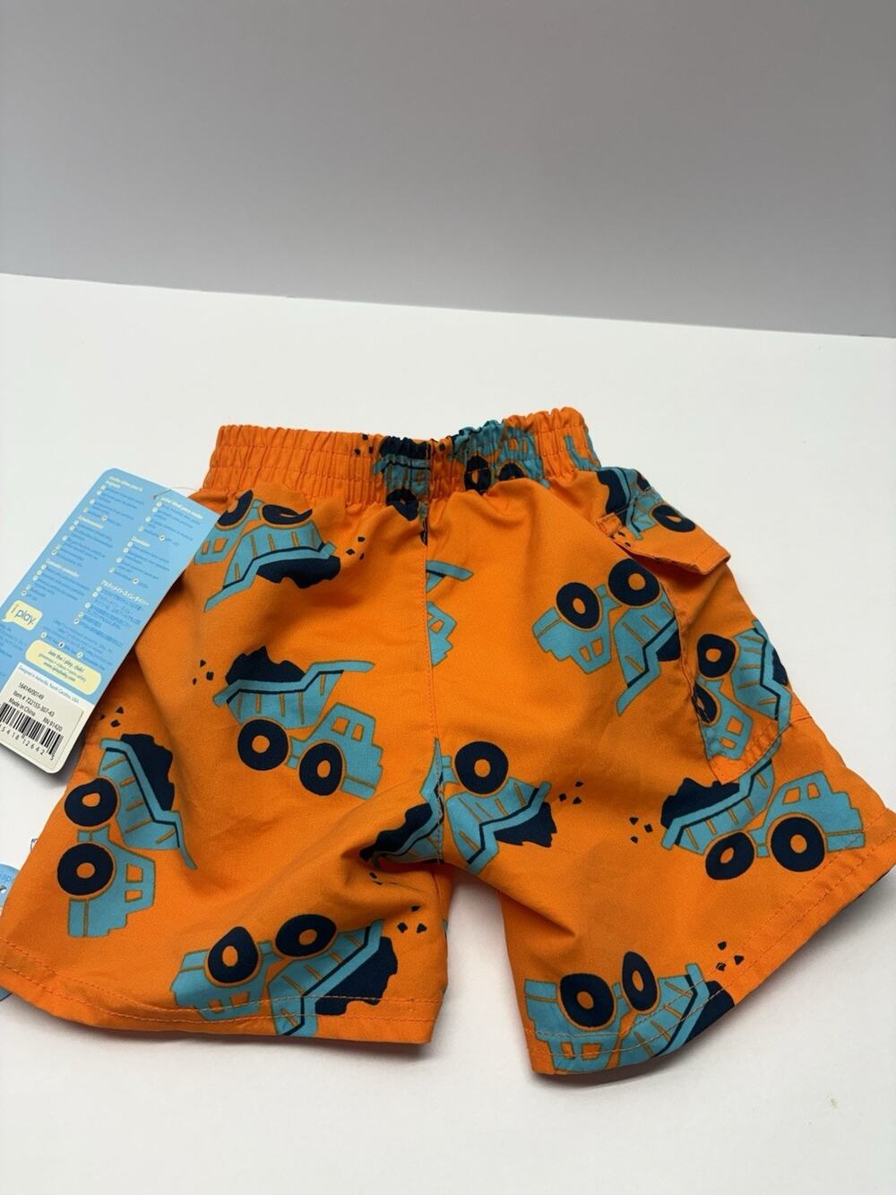 Boys Orange Dump Truck Print Swim Trunks UPF 50+ Drawstring M 6-12M